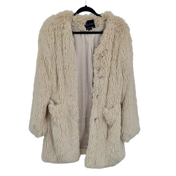 Sanctuary Shag Faux Fur Coat Cardigan S Beige Oversized Vegan Duster Coatigan - Picture 1 of 13